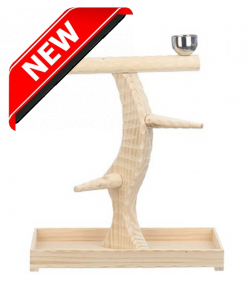 Medium Table Top Wood Parrot Stand with Feeding Bowls